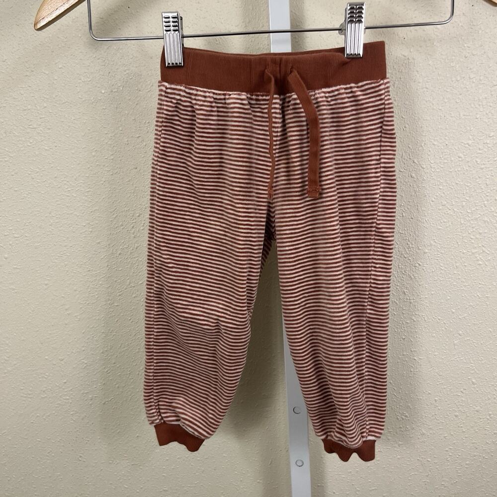 Quincy Mae Organic Cotton Velour Stripe Jogger Pants Baby 18-24M Rust